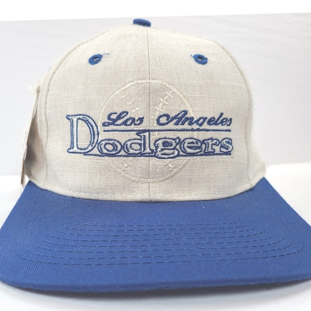 Vintage Logo Athletic Los Angeles Dodgers Snapback Hat MLB Cream Blue Baseball‎